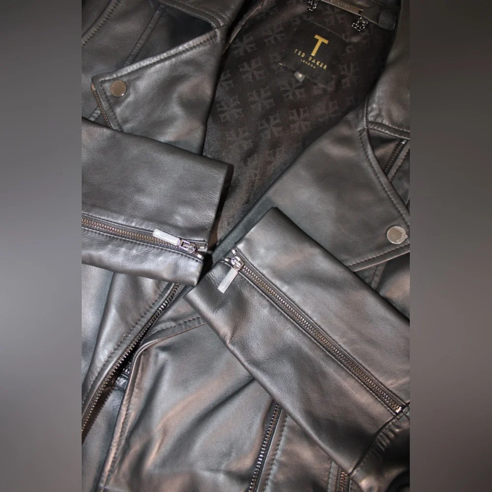 Ted Baker Black Yaswin 100% Ovine Leather Biker Jacket - Picture 15 of 17